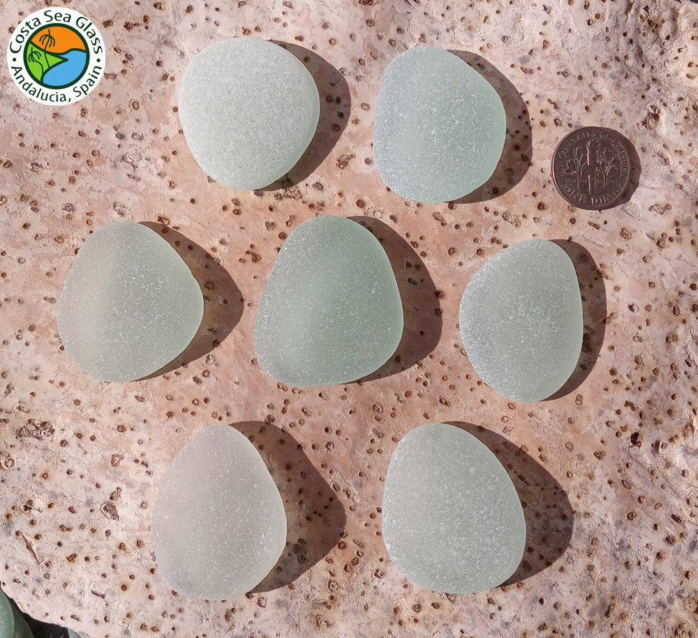 7 flawless large curvaceous seafoam Spanish sea glass pieces