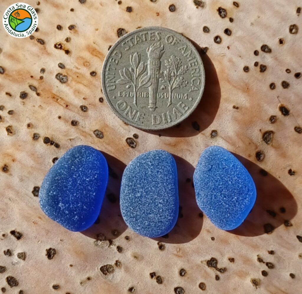 3 deep teal Spanish sea glass pieces