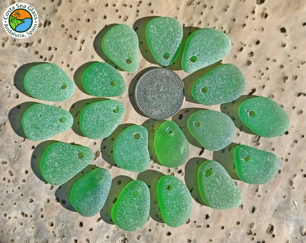 7 flawless large curvaceous seafoam Spanish sea glass pieces