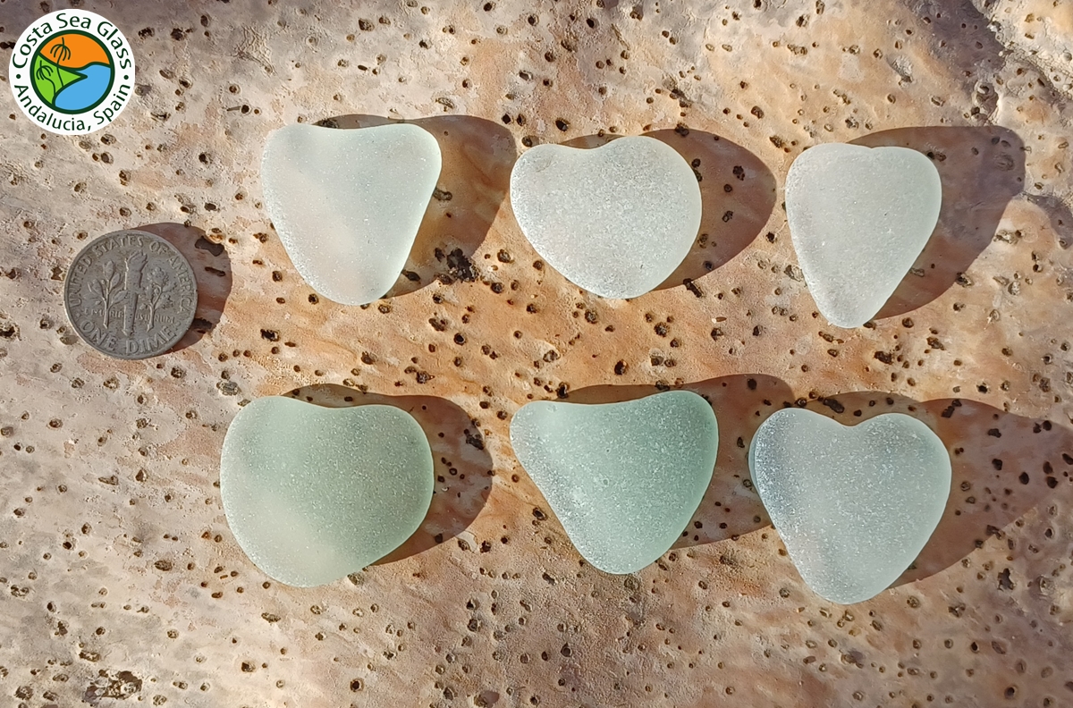 6 seafoam Spanish sea glass hearts