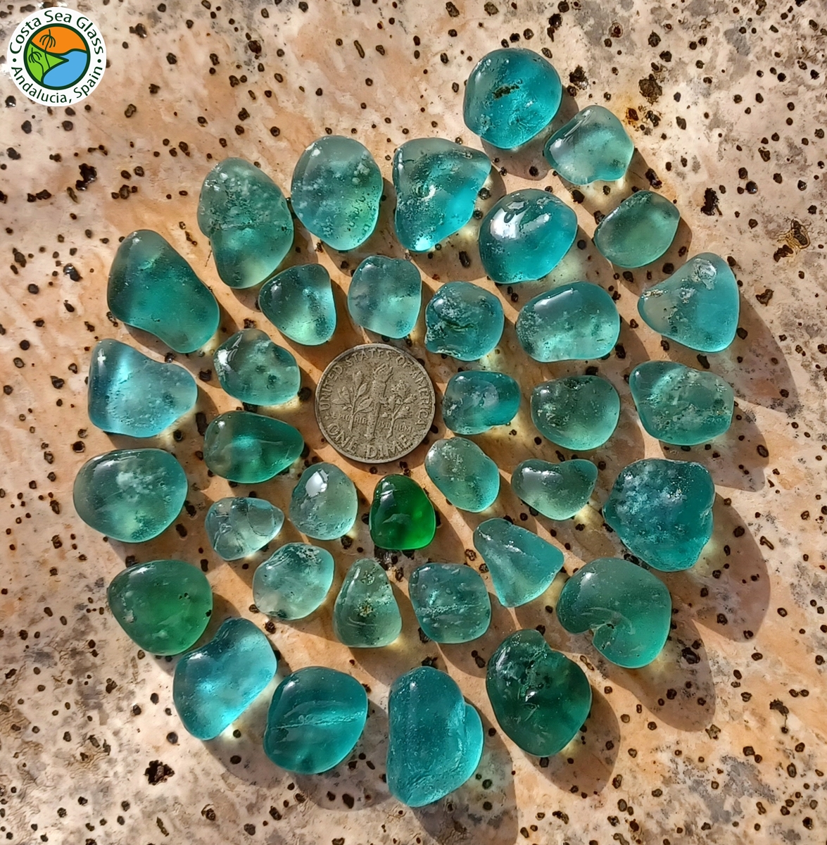 3 deep teal Spanish sea glass pieces